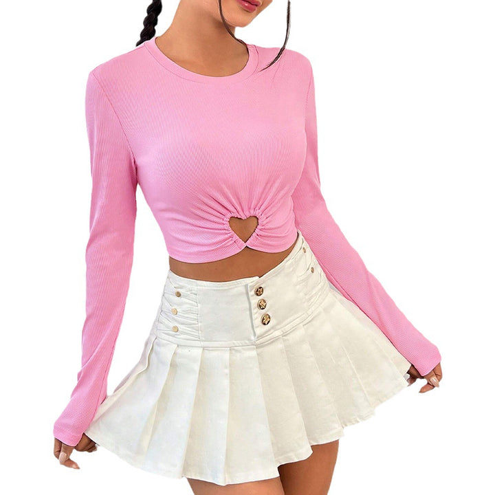 Damen Cropped Longsleeve mit Herz-Ausschnitt und eleganter Raffung Drune