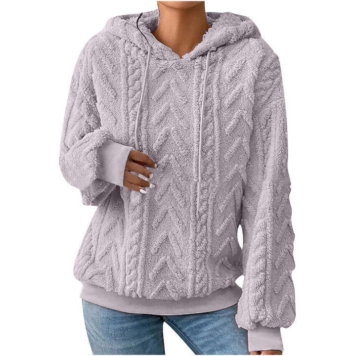 Damen nan kuscheliger Kapuzenpullover mit Zopfmuster Eingrifftaschen und Rippbündchen Drune
