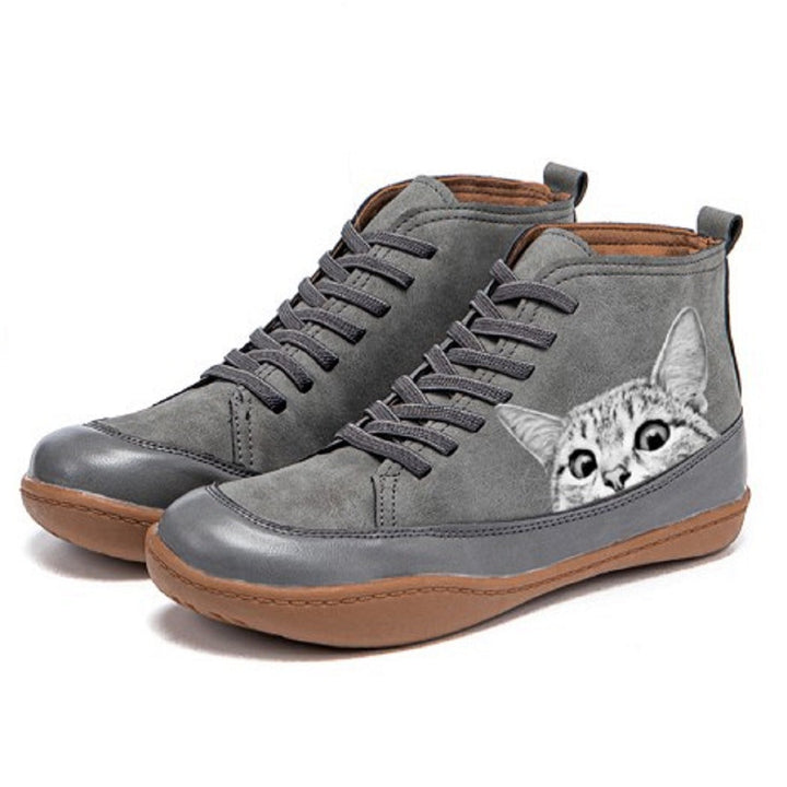 Damen High-Top Sneakers mit künstlerischem Katzenmotiv und bequemer Sohle Drune