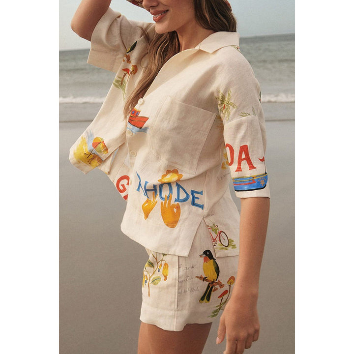 Damen Casual Sommer-Pyjama Set mit aufregendem floralem Print und bequemen Schnitten Drune