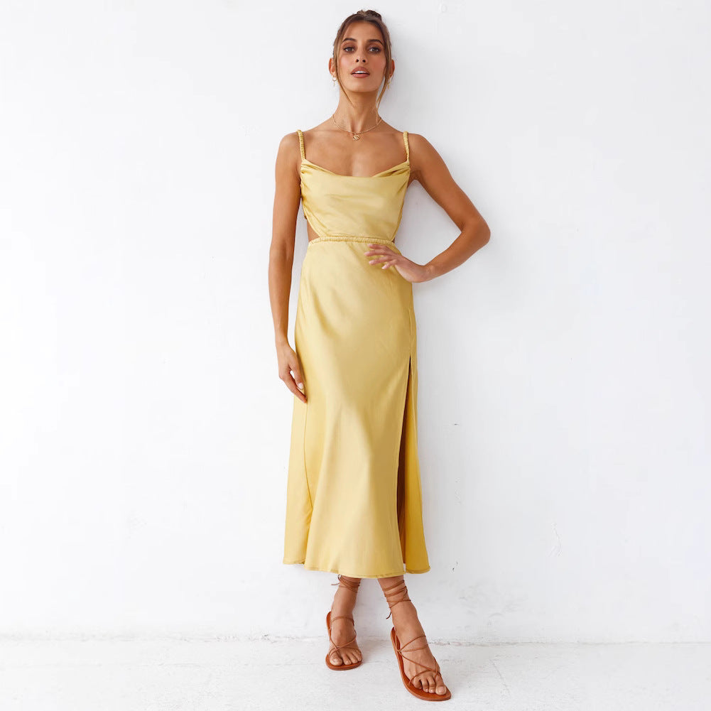 Damen Satin-Midikleid mit raffinierten Rüschendetails und elegantem Tragekomfort Drune