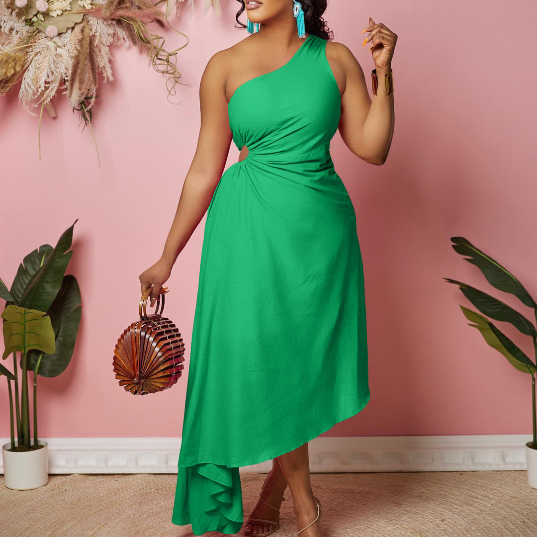 Damen asymmetrisches Wickelkleid mit einem Schulterdesign Drune