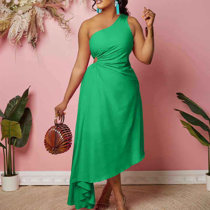 Damen asymmetrisches Wickelkleid mit einem Schulterdesign Drune
