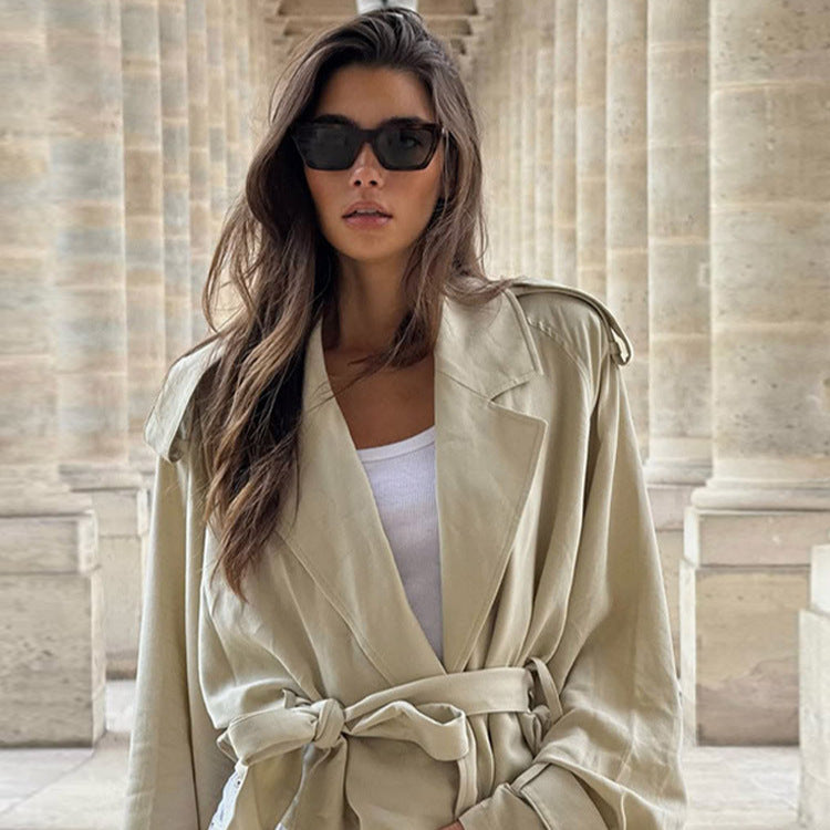 Damen lässige Leinenjacke mit Gürtel und oversized Schnitt Drune