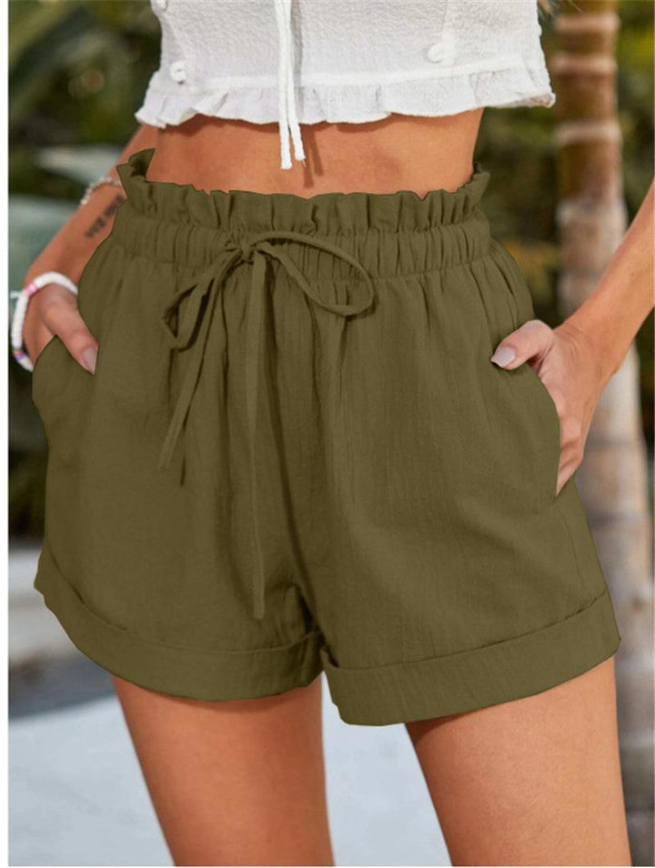 Damen elegante Stoffshorts mit hohem Bund und seitlichen Eingrifftaschen Drune