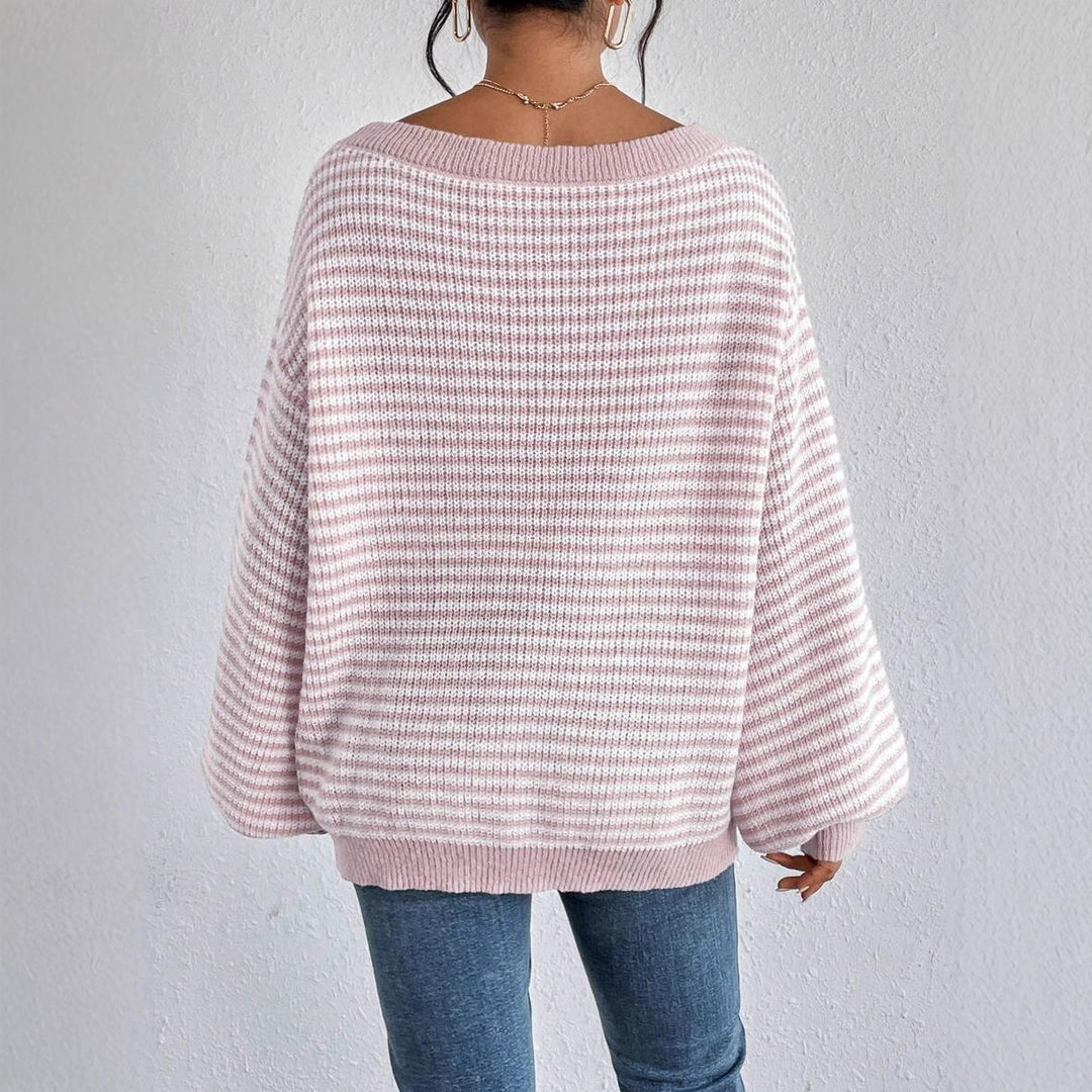 Damen Oversized Strickpullover mit weitem Rundhalsausschnitt Drune