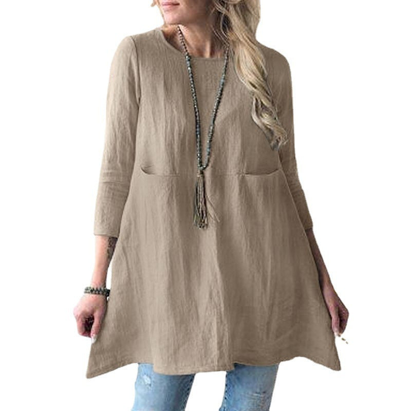 Damen lässiges Hemd-Kleid mit praktischen aufgesetzten Taschen Drune