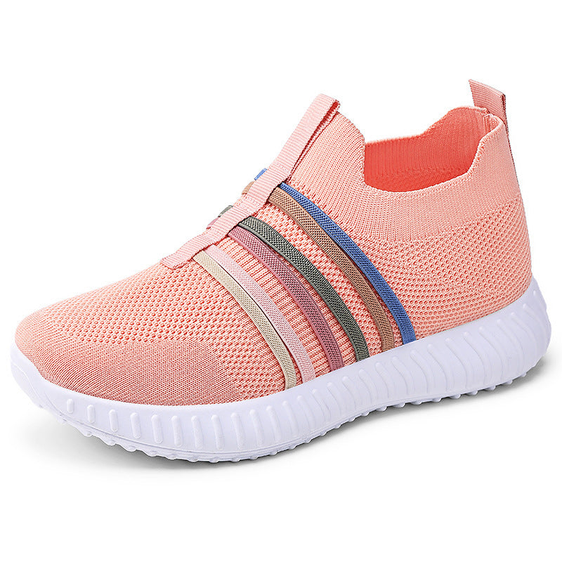 Damen nan leichte gestrickte Schlupfsneaker mit elastischen Zierbändern und stoßdämpfender EVA-Laufsohle Drune