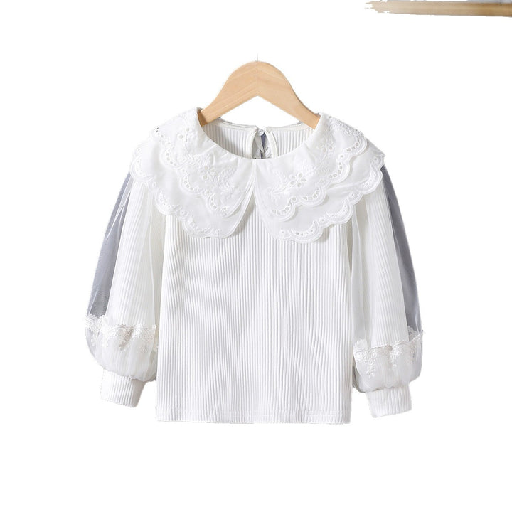 Mädchen modische Bluse mit elegantem Spitzenkragen und Tüllärmeln Drune