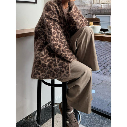 Damen Kuschelige Strickjacke im Leopardenmuster Drune