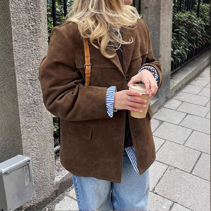 Damen Modischer Suede Blazer mit Taschen und elegantem Schnitt Drune