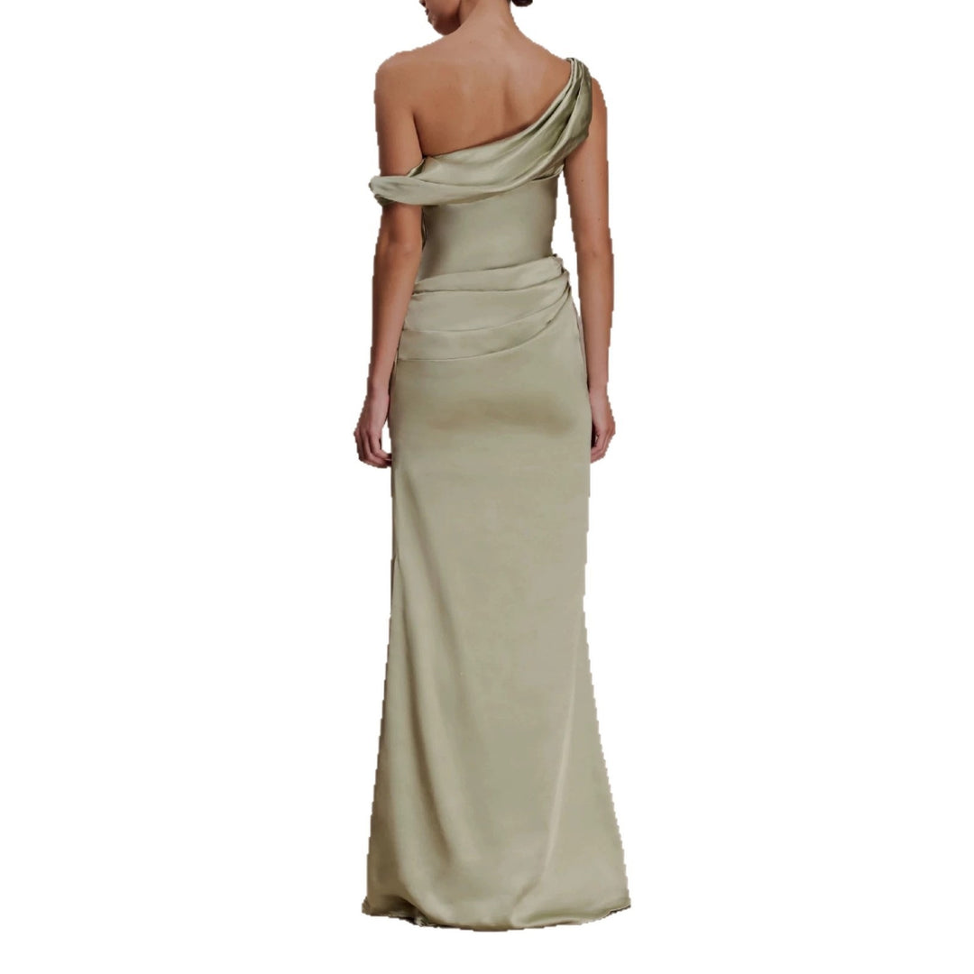 Damen Elegantes asymmetrisches Maxikleid mit raffinierter Drapierung Drune