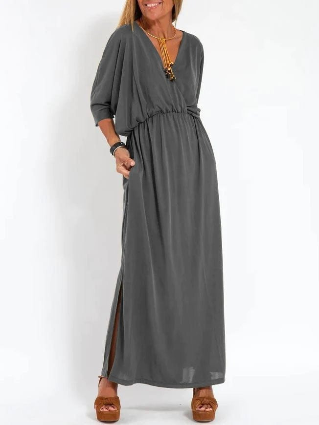 Damen elegantes Maxikleid mit seitlichem Schlitz und flexiblem Taillenbund Drune