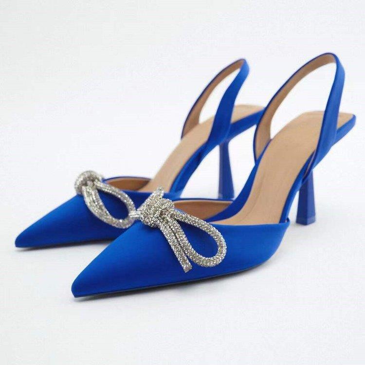 Damen nan elegante Slingback-Pumps mit spitzer Zehenkappe und funkelnder Strassschleife Drune