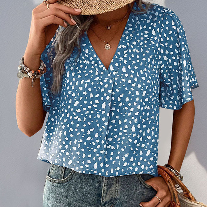 Damen V-Ausschnitt T-Shirt mit Leopardenmuster und fließendem Schnitt Drune