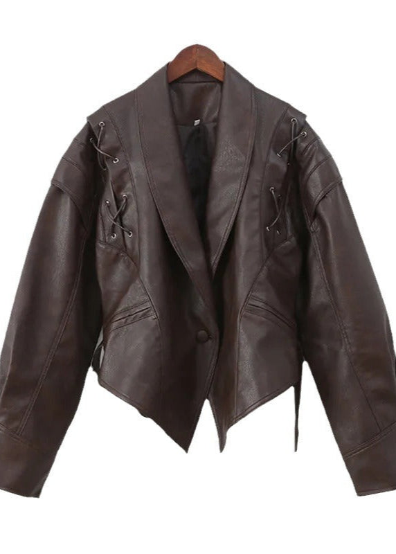 Drune | Schnürdetail Faux-Leder Blazer