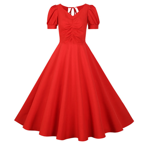 Damen A-linien Kleid mit Puffärmeln und romantischem Rückenausschnitt Drune