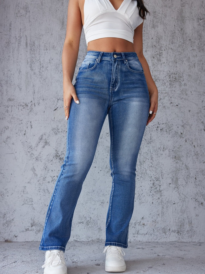 Damen Bootcut Jeans mit hoher Taille und leichtem Used-Look Drune