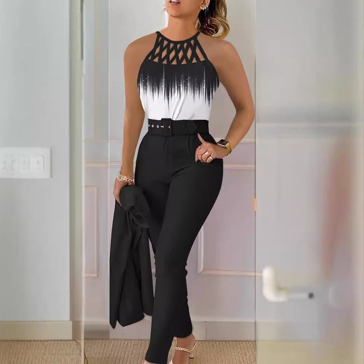 Damen Schicke Bluse mit Netzträgern und eleganter Hose Drune