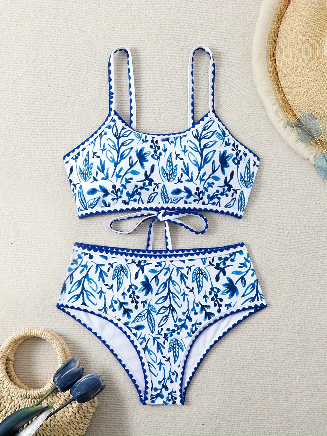 Damen Hochtailliertes Bikiniset mit floralem Design Drune