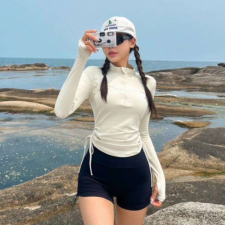 Femme Langarm Reißverschluss Rash Guard Set Drune
