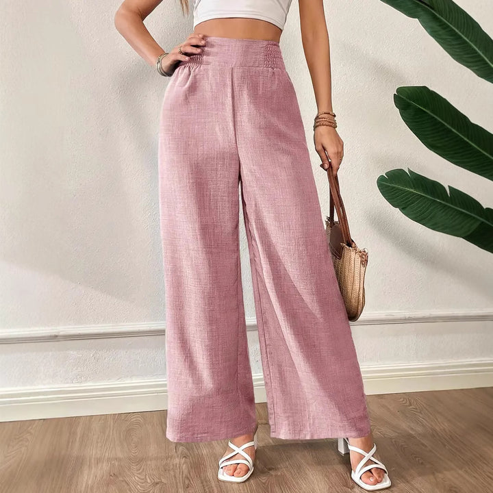 Damen elegante weite Leinenhose mit elastischem Bund Drune