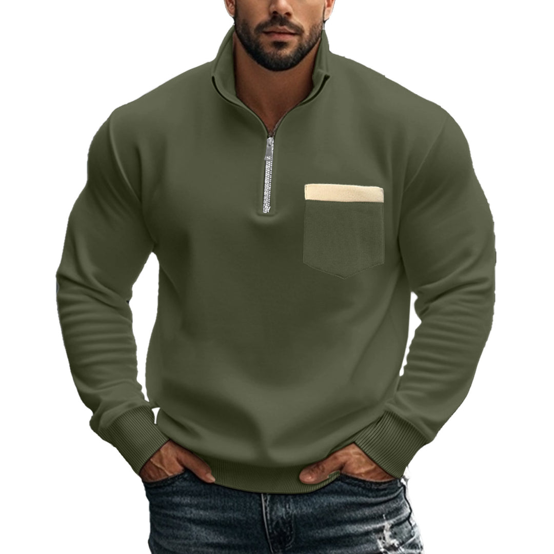 Herren nan angerauter Sweat-Halbzip mit kontrastiertem Innenkragen und elastischem Saum Drune