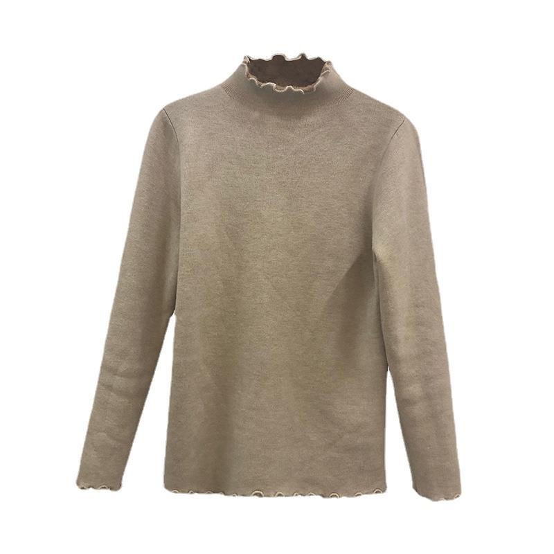 Damen cropped Pullover mit hohem Kragen und Rüschendetails Drune