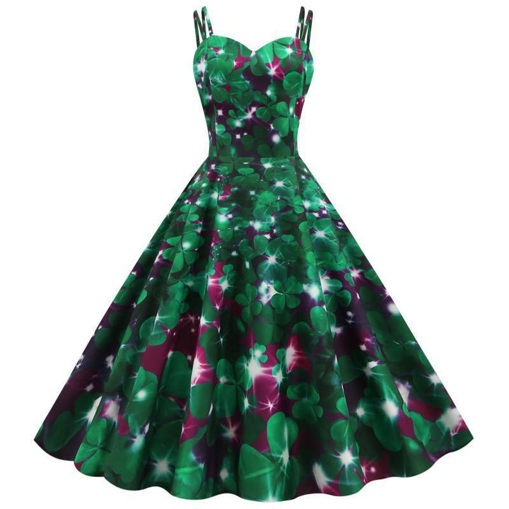 Damen Vintage A-Linien Kleid mit charmantem Floral-Muster Drune