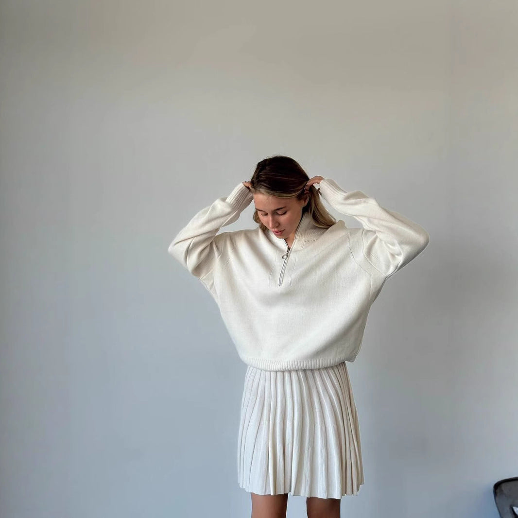 Damen cropped Strickpullover mit Reißverschluss Drune