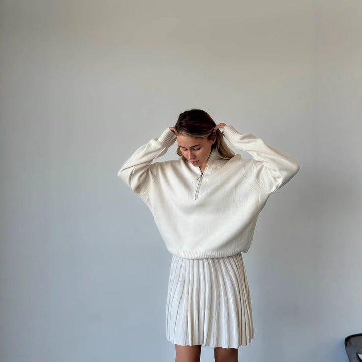 Damen cropped Strickpullover mit Reißverschluss Drune