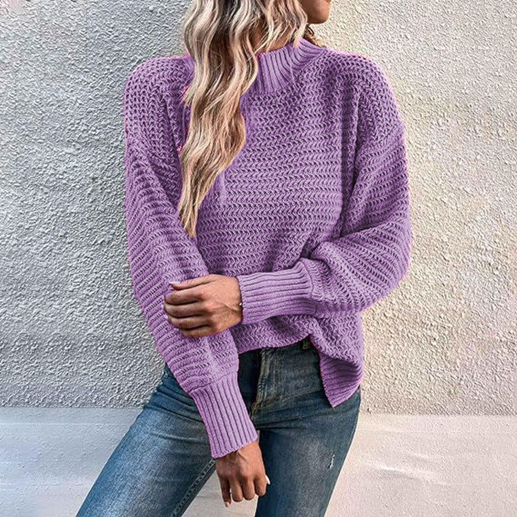 Damen Grobstrickpullover mit hohen Kragen und luftiger Passform Drune