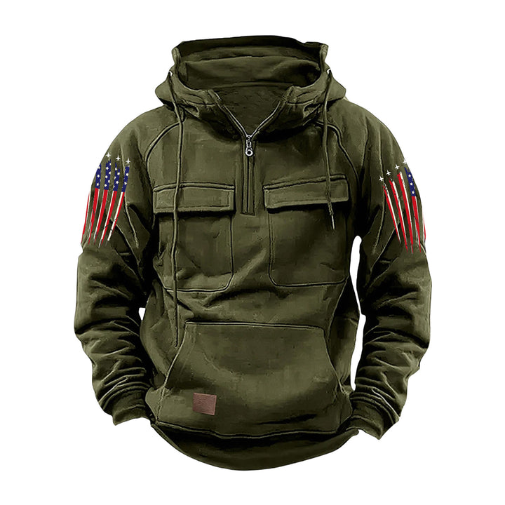 Herren nan Kapuzenpullover mit Halbzip, Cargo-Brusttaschen und Kängurutasche Drune