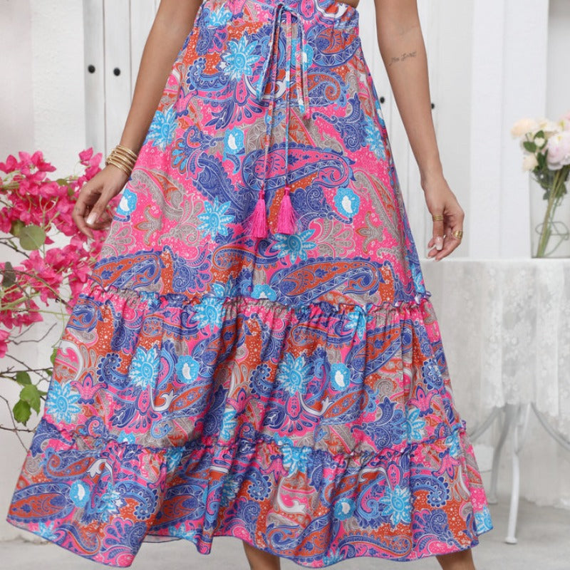 Damen Midi-Rock im verspielten Boho-Stil mit buntem Paisleymuster und voluminösem Saum Drune