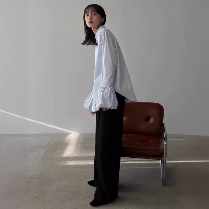 Damen Elegante Bluse mit voluminösen Ärmeln und Stehkragen Drune