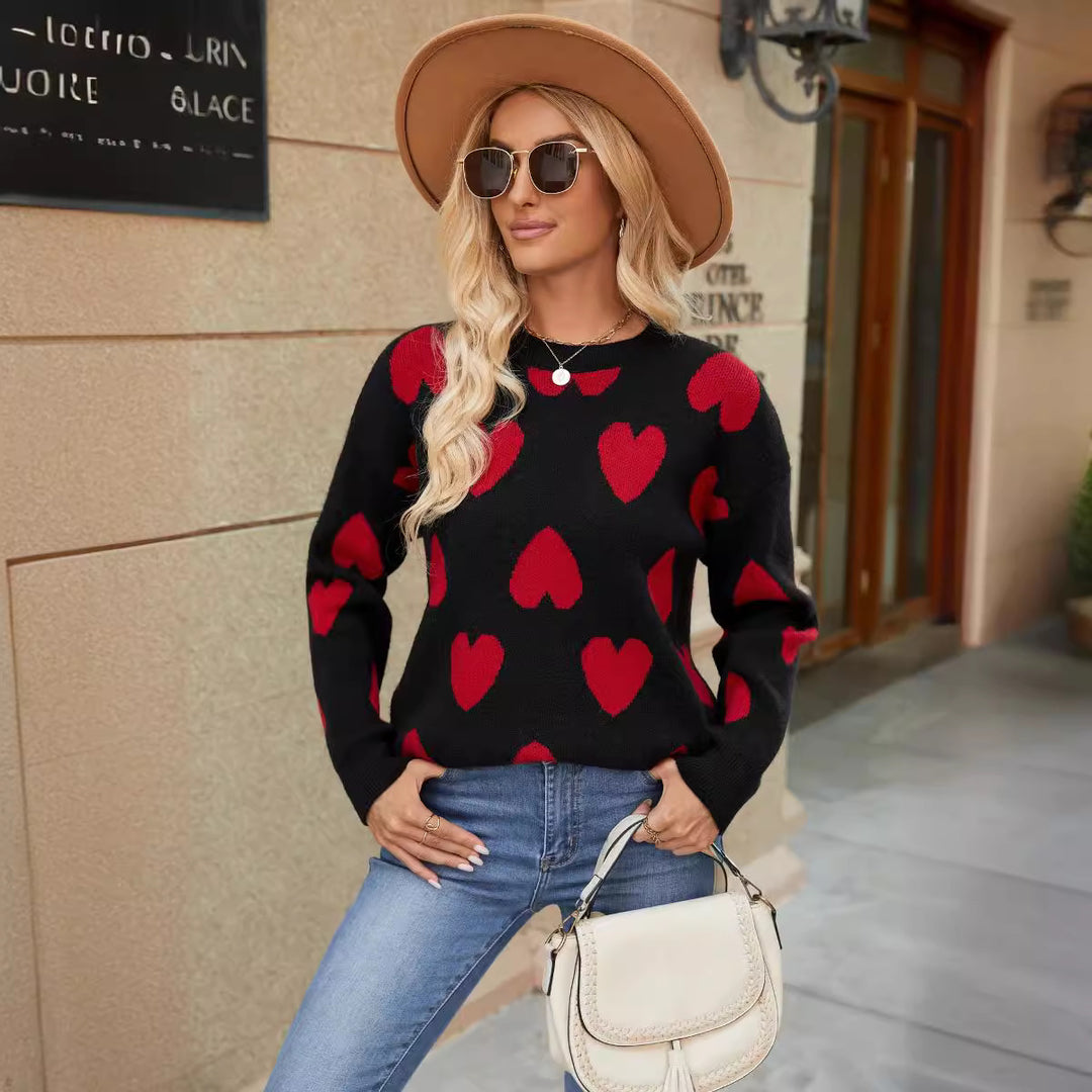 Damen Pullover mit Herzmuster und weichem Material Drune