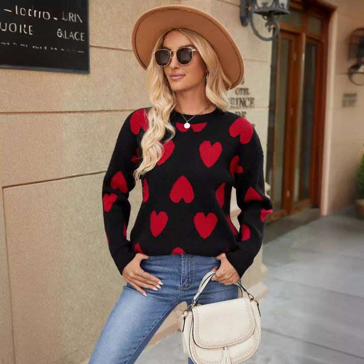 Damen Pullover mit Herzmuster und weichem Material Drune