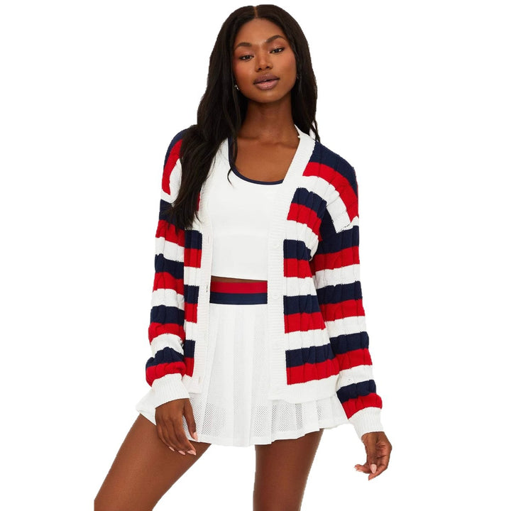Damen lässige Strickjacke mit modernen Farbstreifen und komfortablem Schnitt Drune