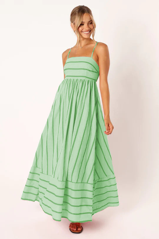 Damen Maxi-Kleid mit schmalen Spaghettiträgern und eleganten Querstreifen Drune