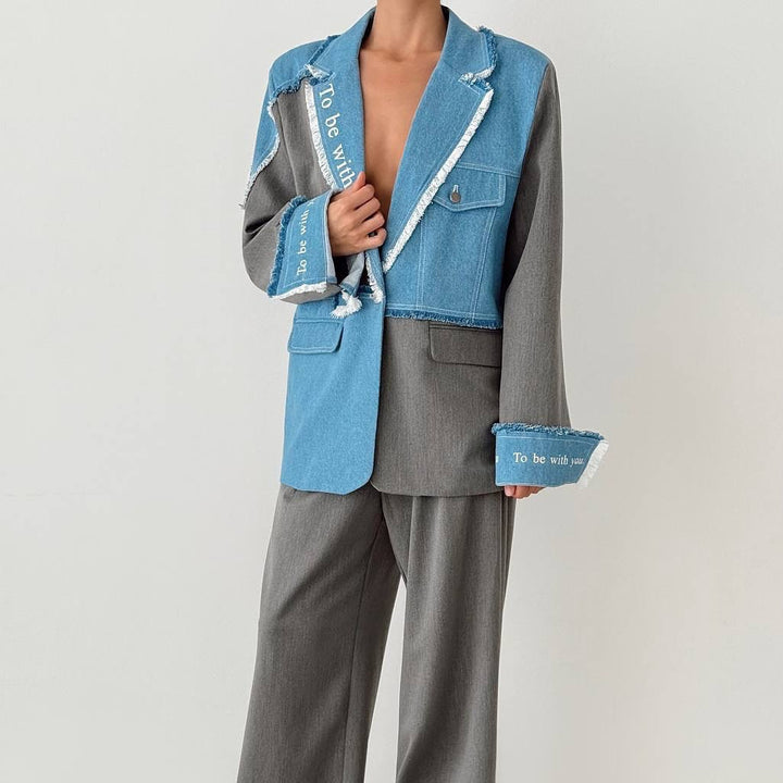Damen Modischer Blazer mit lässigen Denim-Akzenten und eleganten Details Drune