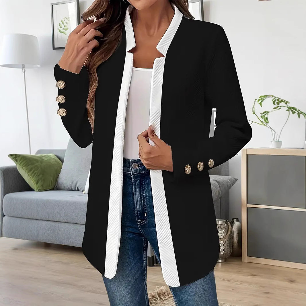 Damen Elegante und schicke Blazerjacke mit Kontrastdetails Drune