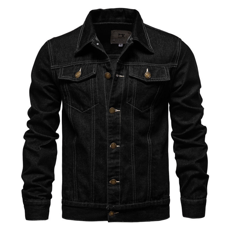 Herren nan taillierte Jeansjacke mit Brusttaschen, durchgehender Knopfleiste und Kontrastnähten Drune