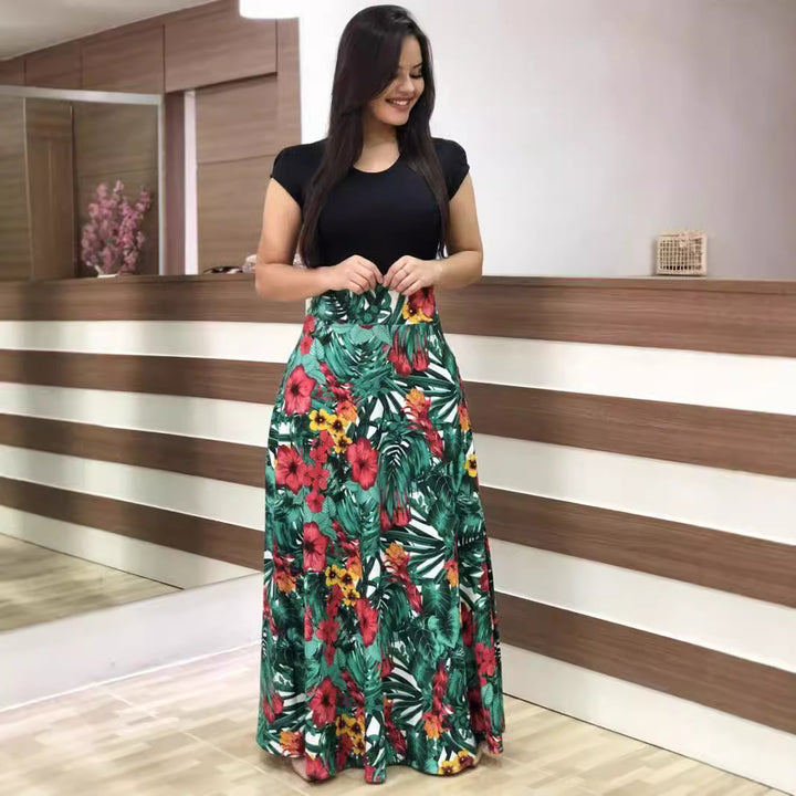 Damen Elegantes Maxikleid mit grafischem Druck und flexiblem Bund Drune