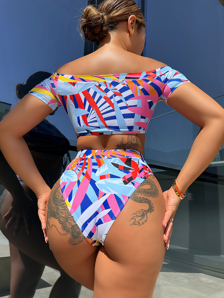 Damen modisches Bikini-Set mit kreativem Schnitt und buntem geometrischem Design Drune