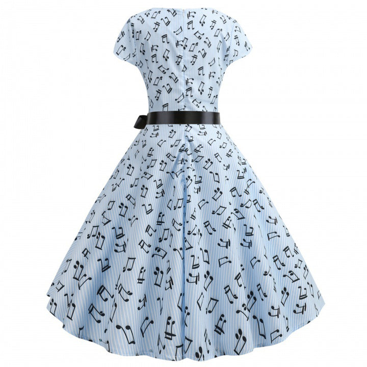 Damen Klassisches Rockabilly Kleid mit Notenprint Drune