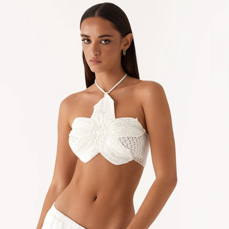Damen Crop Top mit floralem Häkelmuster Drune