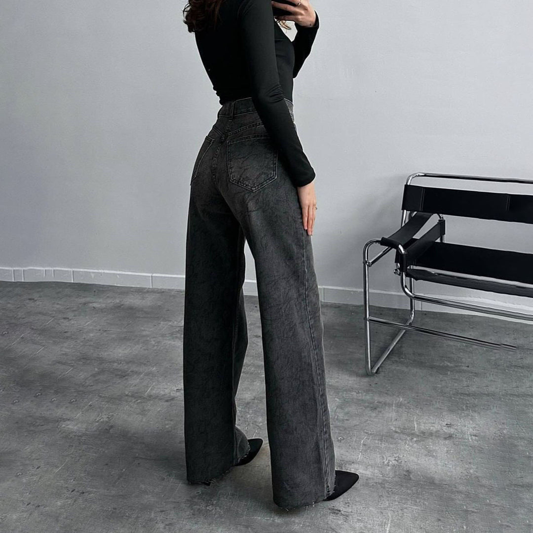 Damen Jeans im modischen Schlangenmuster mit hohem Bund und geradem Schnitt Drune