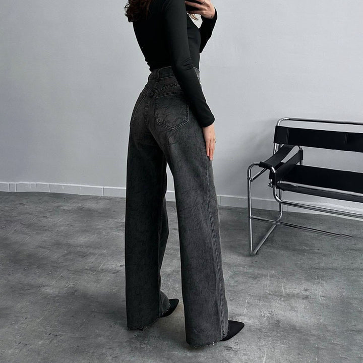 Damen Jeans im modischen Schlangenmuster mit hohem Bund und geradem Schnitt Drune
