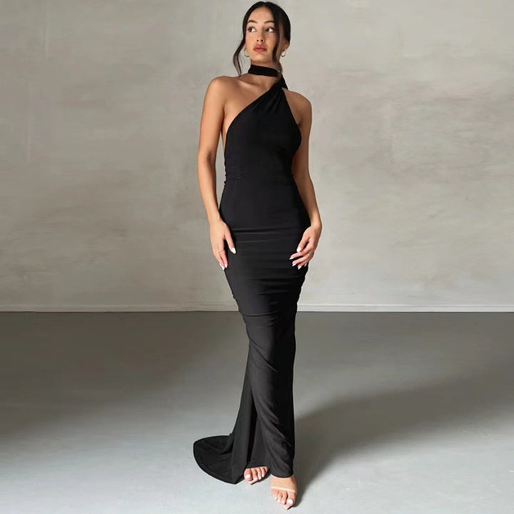 Damen Abendkleid im asymmetrischen Schnitt mit elegantem Schlitz und fließendem Stoff Drune