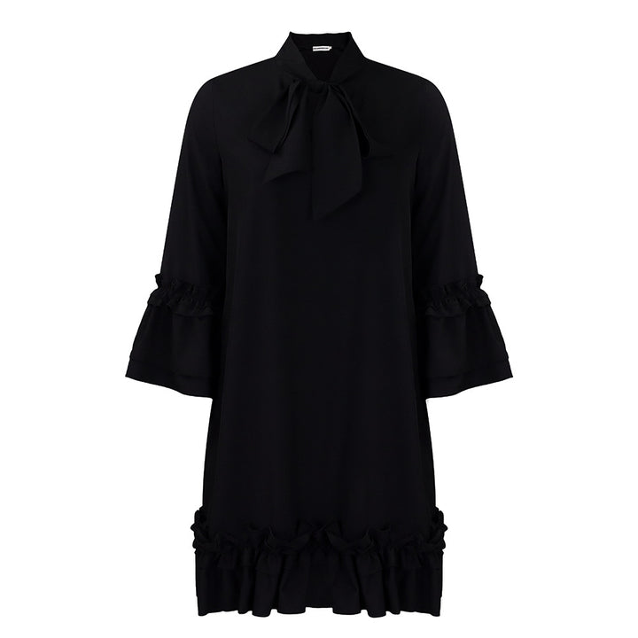 Damen Tunika-Kleid mit eleganten Rüschen und schickem Schleifenkragen Drune